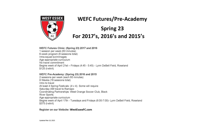 WEFC Futures/Pre-Academy Spring 23                                                 