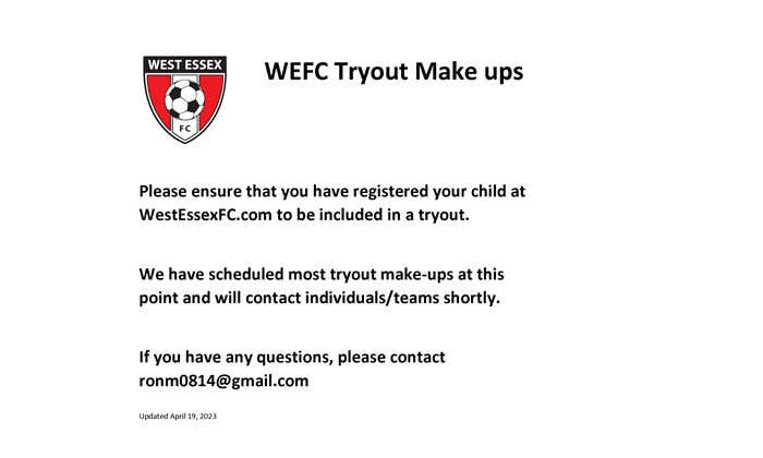 WEFC Tryout Make Ups